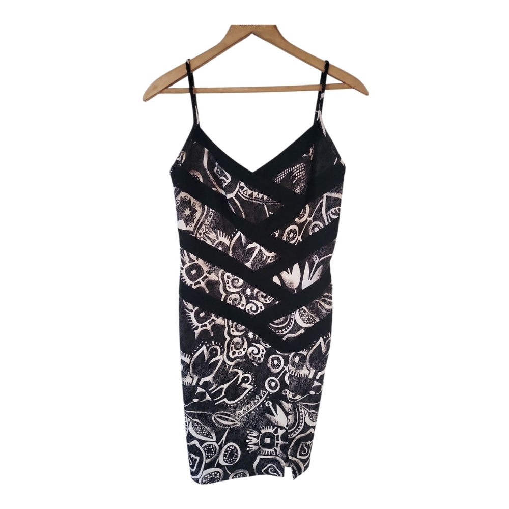 Joseph Ribkoff Black & White Floral Abstract Art Sheath Dress Size 8